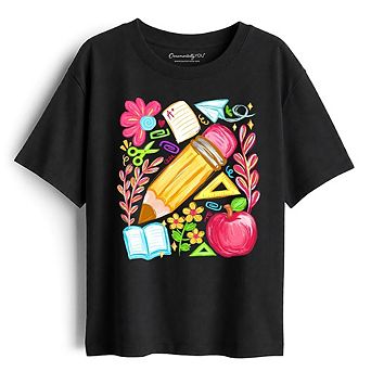 Kids Floral Student Pencil T-Shirt, Colorful Back to School Tee for Youth
