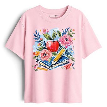 Kids Boho Floral Student T-Shirt, Watercolor Back to School Tee for Youth