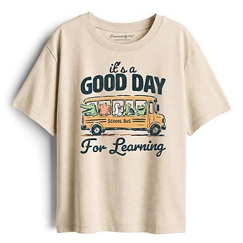 Kids Vintage Good Day for Learning School Bus T-Shirt, Back to School Youth Tee for Student