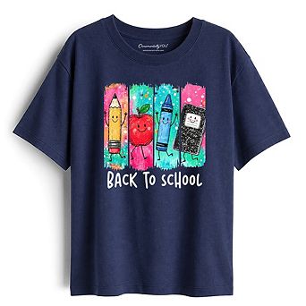 Kids Brushstroke Back to School T-Shirt, Apple Pencil Notebook Youth Tee for Student