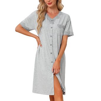 Women's Nightgowns Comfy Button Down Lace Sleep Dress Short Sleeves