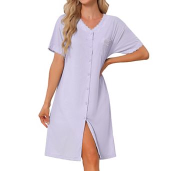 Women's Nightgowns Comfy Button Down Lace Sleep Dress Short Sleeves