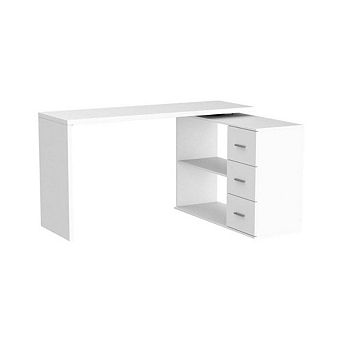 Wood Reversible L-Shaped Corner Desk with Drawers and Shelves for Home Office