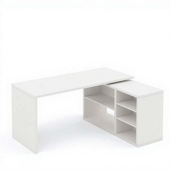 Wood L-Shaped Corner Desk with Open Shelves for Home Office