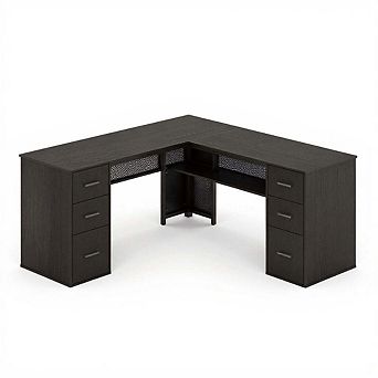 Wood L-Shaped Corner Desk with Storage Drawers for Home Office