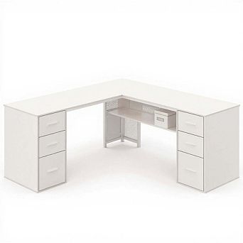 Wood L-Shaped Corner Desk with Storage Drawers for Home Office