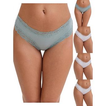 5 Packs Women's Lace Trim Mid-Waisted Ribbed Briefs Seamless Stylish Regular Fit Solid Panties