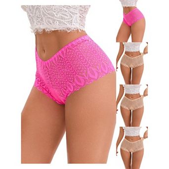 5 Packs Women's High Rise Hollow Lace Hip-Lifting Briefs Full Coverage Breathable Underwear