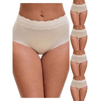 5 Packs Women's High Waisted Lace Trim Briefs Cotton Full Coverage Underwear Panties