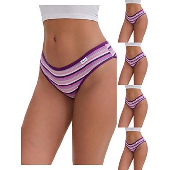 5 Packs Women's Colorful Striped Underwear Low-Waisted Double Layer Comfortable Breathable Briefs