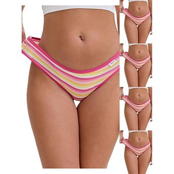 5 Packs Women's Colorful Striped Underwear Low-Waisted Double Layer Comfortable Breathable Briefs
