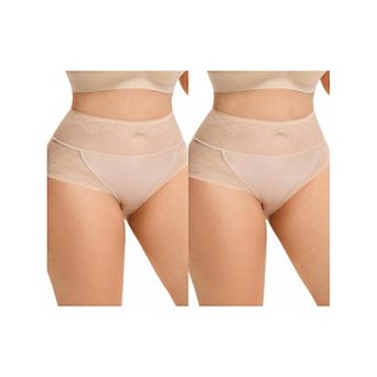 2 Packs Womens High Waisted Underwear Lace Mesh Briefs Soft Plus Size Panties