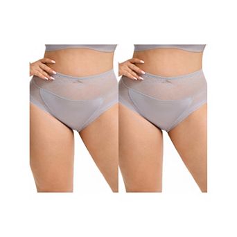 2 Packs Womens High Waisted Underwear Lace Mesh Briefs Soft Plus Size Panties