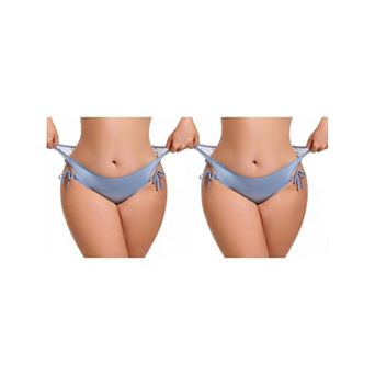 2 Packs Women's Side Tie Panties Lace Mesh Sheer Underwear Low Rise Briefs Underpants