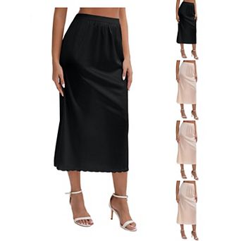 5 Packs Women's Satin Lace Trim Flared Hem Half Slip Relaxed Fit Lightweight Solid Maxi Petticoat
