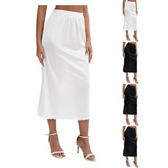 5 Packs Women's Satin Lace Trim Flared Hem Half Slip Relaxed Fit Lightweight Solid Maxi Petticoat