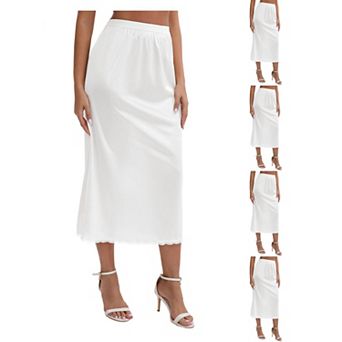 5 Packs Women's Satin Lace Trim Flared Hem Half Slip Relaxed Fit Lightweight Solid Maxi Petticoat