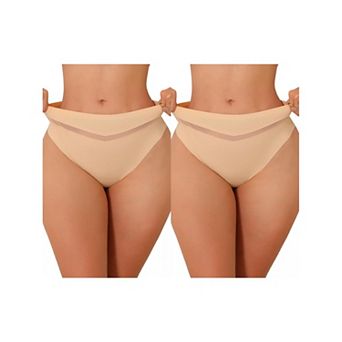 2 Packs Women's Ice Silk Bikini Brief Mid Rise V-shaped Meshed Thongs