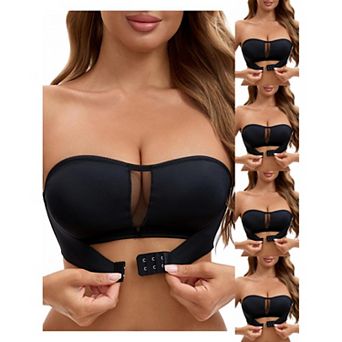 5 Packs Women's Mesh Front Closure Push Up Wirefree Bandeau Strapless Breathable Tube Bras