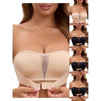 5 Packs Women's Mesh Front Closure Push Up Wirefree Bandeau Strapless Breathable Tube Bras