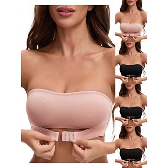 5 Packs Women's Front Closure Strapless Wirefree Bandeau Non-Slip Tube Top Bras