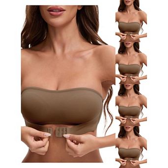 5 Packs Women's Front Closure Strapless Wirefree Bandeau Non-Slip Tube Top Bras