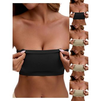 5 Packs Women's Strapless Seamless Push Up Wirefree Padded Bandeau Non-Slip Silicone Tube Bras