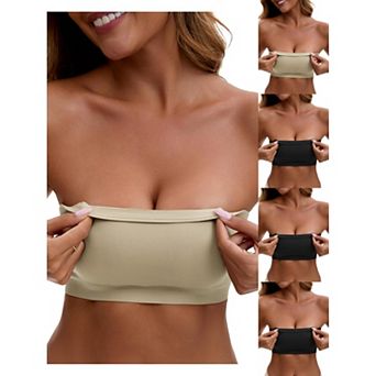 5 Packs Women's Strapless Seamless Push Up Wirefree Padded Bandeau Non-Slip Silicone Tube Bras