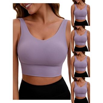 5 Packs Women's V Back Wide Straps Slim Fit Full Coverage Sports Bras Longline Padded Tank Top
