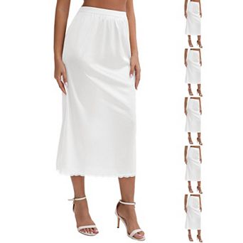6 Packs Women's Satin Lace Trim Flared Hem Half Slip Relaxed Fit Lightweight Solid Maxi Petticoat