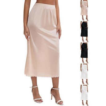 6 Packs Women's Satin Lace Trim Flared Hem Half Slip Relaxed Fit Lightweight Solid Maxi Petticoat