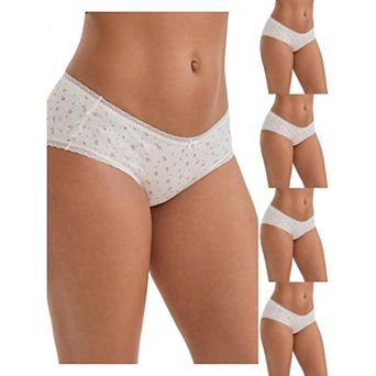 5 Packs Women's Flower Print Mid-Waisted Full Coverage Briefs Elastic Breathable Cotton Underwear