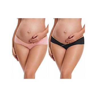2 Packs Women's Low Rise Ribbed Underwear Maternity Under Bump V-Shape Support Contrast Color Briefs