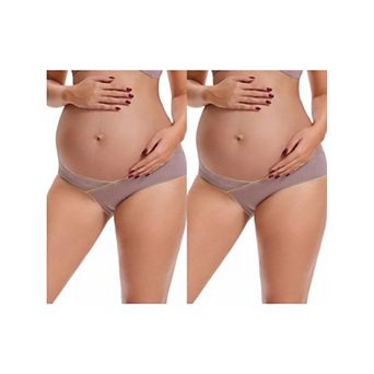 2 Packs Women's Low Rise Ribbed Underwear Maternity Under Bump V-Shape Support Contrast Color Briefs