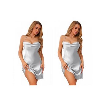 2 Packs Women's Deep V Neck Backless Mini Nightgown Lightweight Chemise Dress Sleepwear Full Slip