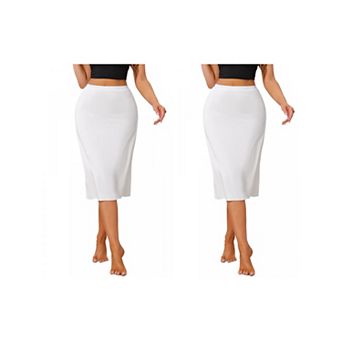 2 Packs Women's Solid Long Half Slip Lightweight Under Dress Seamless Layer Elastic Waist Underskirt