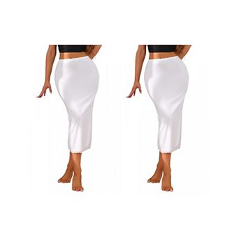 2 Packs Lace Trim Half Slips for Women Tight High Waist Seamless Maxi Skirt Ankle Length Under Dress