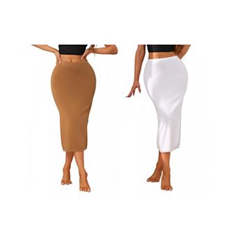 2 Packs Lace Trim Half Slips for Women Tight High Waist Seamless Maxi Skirt Ankle Length Under Dress