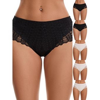 6 Packs Women's Mid Rise Breathable Soft Lace Underwear Briefs