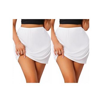 2 Packs Womens Half Slips for Under Dress Knee Length Anti-Static Stretch Waistband Mini Skirt