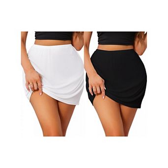 2 Packs Womens Half Slips for Under Dress Knee Length Anti-Static Stretch Waistband Mini Skirt