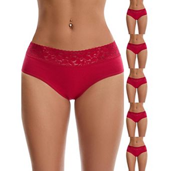 6 Packs Women's Lace Underpants Mid Waisted Soft Breathable Briefs Underwear