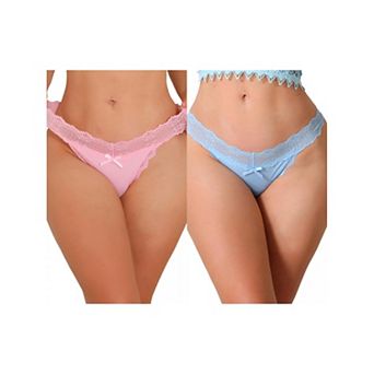 2 Packs Women's Low Waist Panties Briefs Floral Lace Breathable Thongs