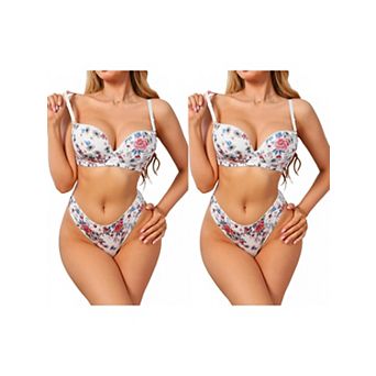 2 Packs Women's Lingerie Set Floral Underwire Push Up Bra and Low Waisted Panty 2 pc Underwear