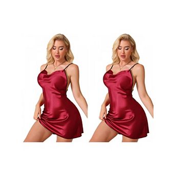 2 Packs Women's Chemise V-Neck Mini Nightgown Butterfly Lace Backless Sleepwear Cami Full Slip