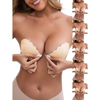 6 Packs Women's Push Up Adhesive Bras Strapless Front Closure Anti-Slip Reusable Stick Nipple Covers