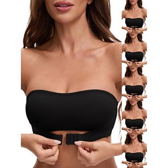 6 Packs Women's Front Closure Strapless Wirefree Bandeau Non-Slip Tube Top Bras
