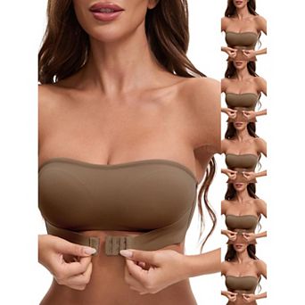 6 Packs Women's Front Closure Strapless Wirefree Bandeau Non-Slip Tube Top Bras