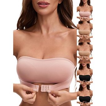 6 Packs Women's Front Closure Strapless Wirefree Bandeau Non-Slip Tube Top Bras