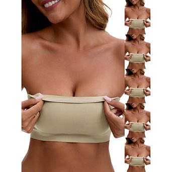 6 Packs Women's Strapless Seamless Push Up Wirefree Padded Bandeau Non-Slip Silicone Tube Bras